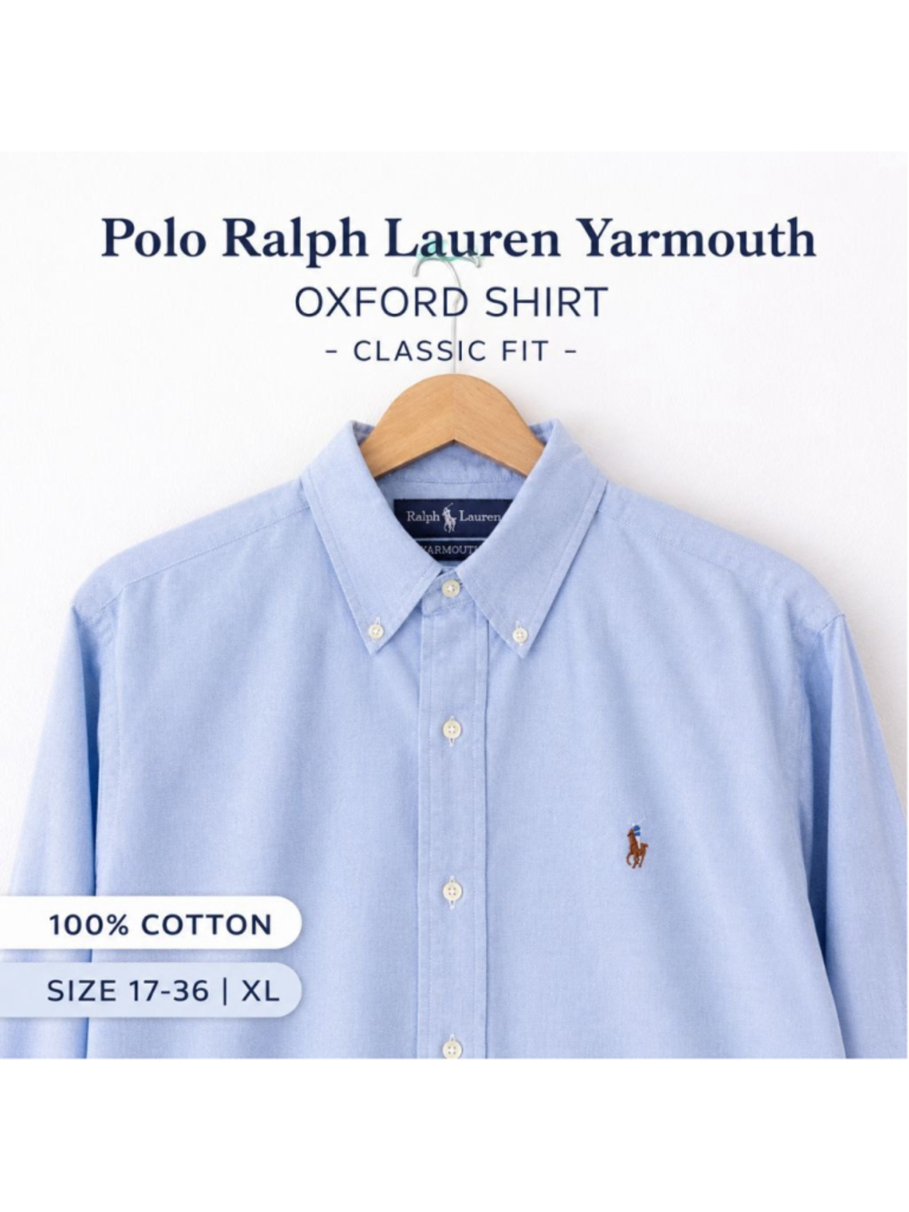 Ralph Lauren Yarmouth Oxford Shirt Mens 17-36 Light Blue Button Down Classic Fit